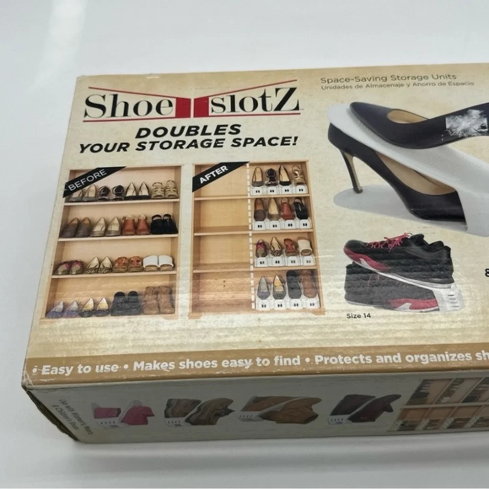 SHOE SLOTZ 6pc White Space Saver Shoe Storage, Doubles Your Storage Space!! NEW!